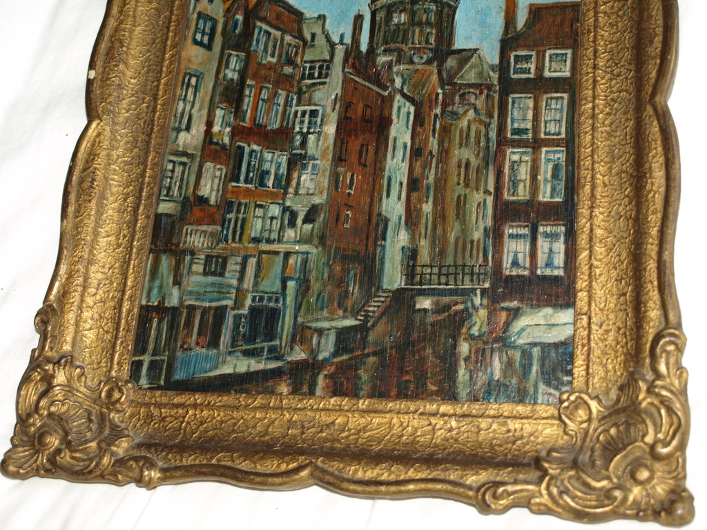 Onbekende kunstenaar : Olieverf op paneel – ’t Kolkje Amsterdam – Ingelijst  kopen? Bied vanaf 1!