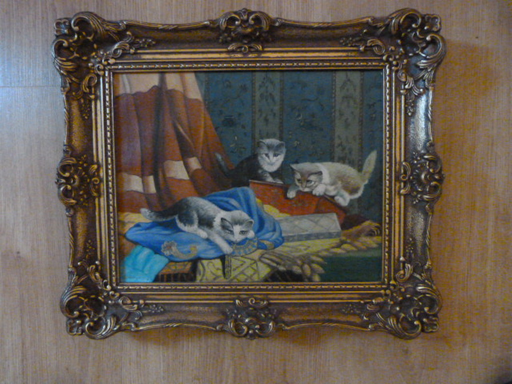 Onbekend ( 20e eeuw ) - olieverf - spelende kittens. kopen? Bied vanaf 1!