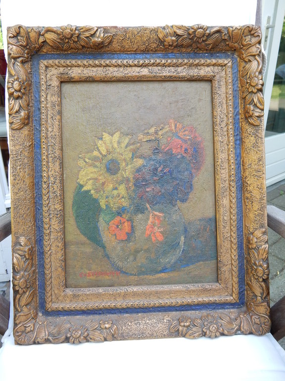 Cornelis Hendrik van Steenwijk, stilleven met bloemen in vaas, olieverf op panee kopen? Bied vanaf 75!