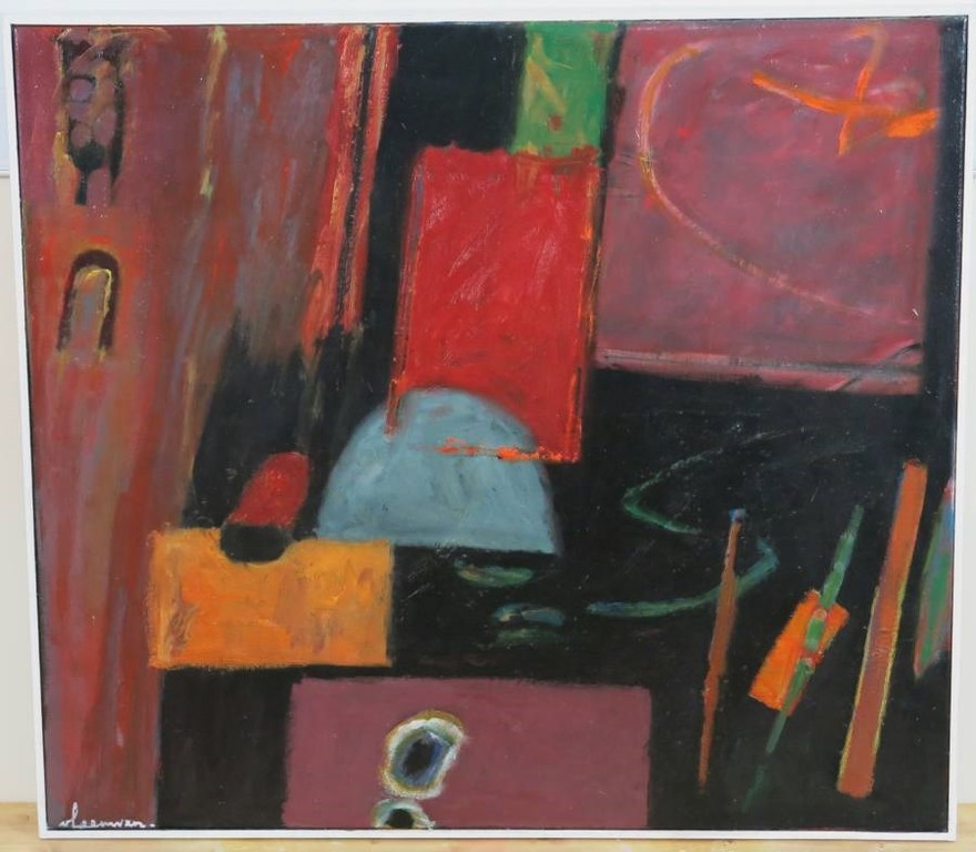 Wil van Leeuwen: Olieverf op doek, Abstract - Ingelijst (groot) verkocht voor € 300!