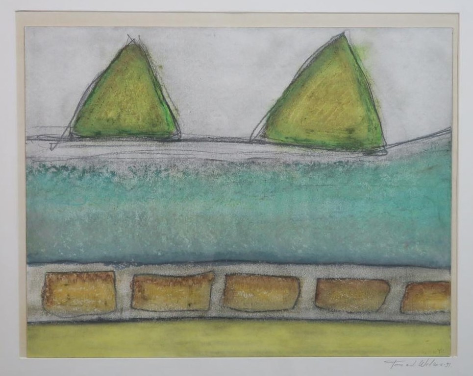 Ton van der Wel: Krijttekening, Z.T. (blauw/groen) - Ingelijst kopen? Bied vanaf 1!