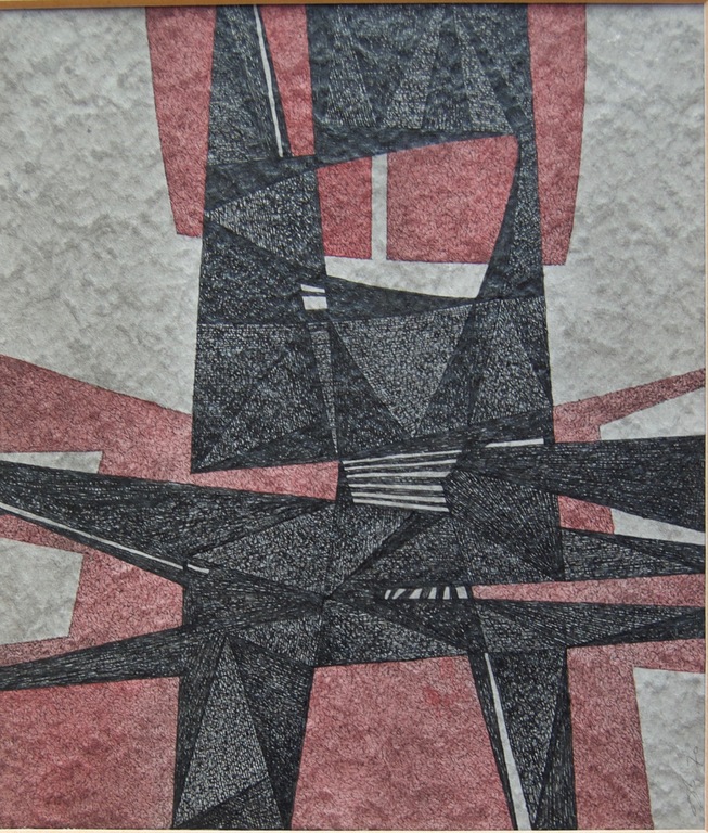 Henk Krijger - pen in zwart, waterverf in rood - Abstracte voorstelling verkocht voor € 50!