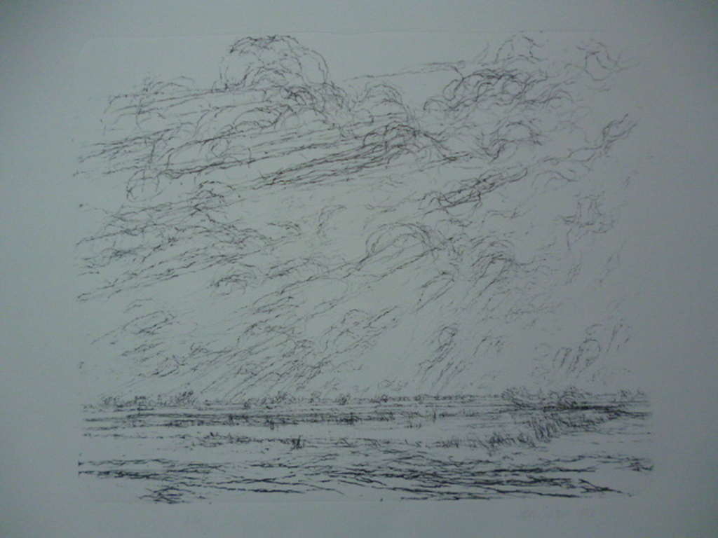 Willem den Ouden - litho - De IJssel vanaf de dijk bij Zalk verkocht voor € 125!