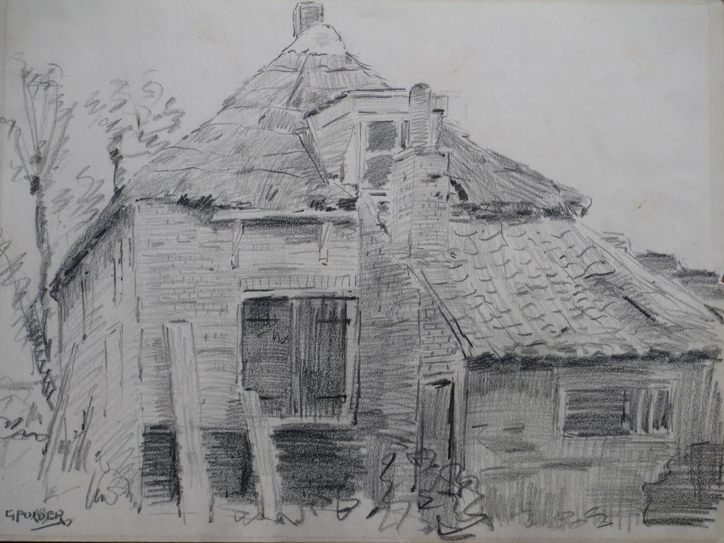 Gerrit Polder, Oude boerderij, Tekening kopen? Bied vanaf 1!