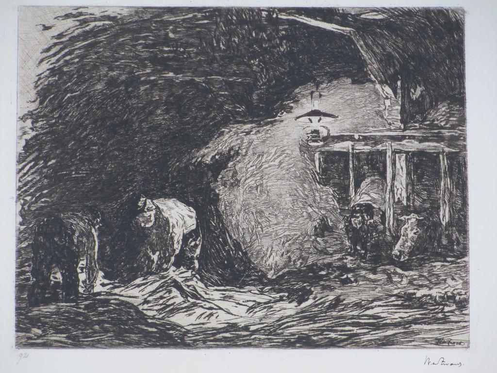 Willem de Zwart, In de Stal, Ets 1905 verkocht voor € 45!