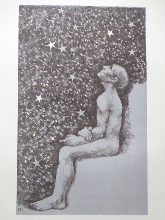 John Raedecker, Man onder sterrennacht, Kleurlitho verkocht voor € 40!