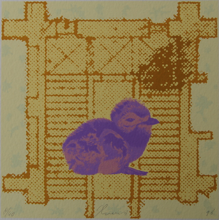 Herman van der Weert, zeefdruk kuikentje paars 8/40 kopen? Bied vanaf 10!