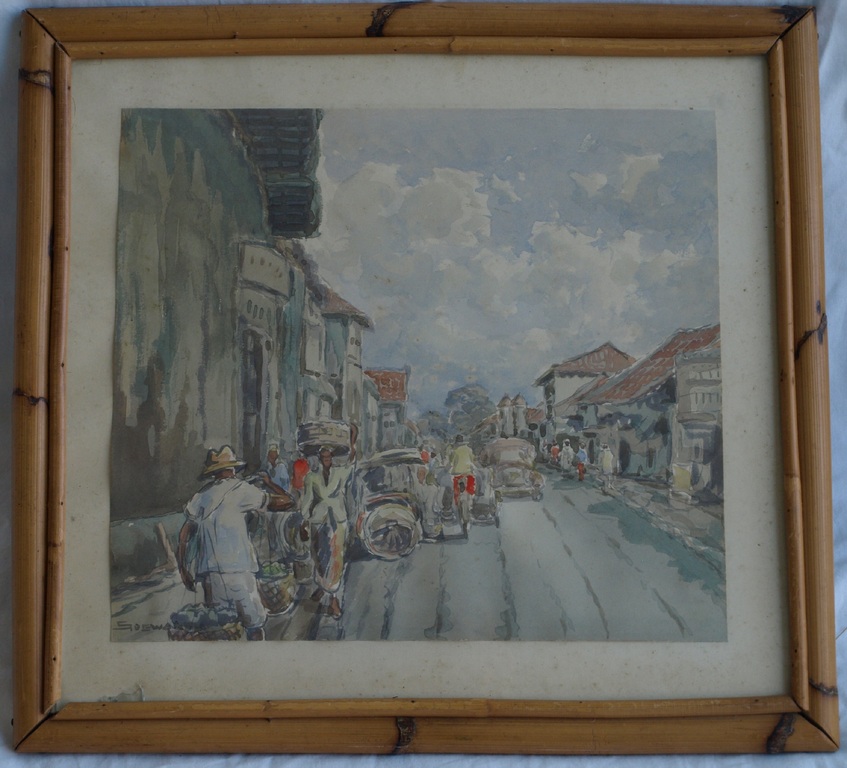 Soewardja : Aquarel – Stadssgezicht Indonesië - gesigneerd – ca 1935 kopen? Bied vanaf 1!