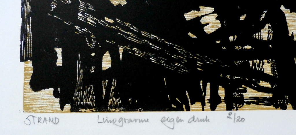 Jan Battermann - linogravure: strand - 1965 - oplage 20 stuks  kopen? Bied vanaf 40!