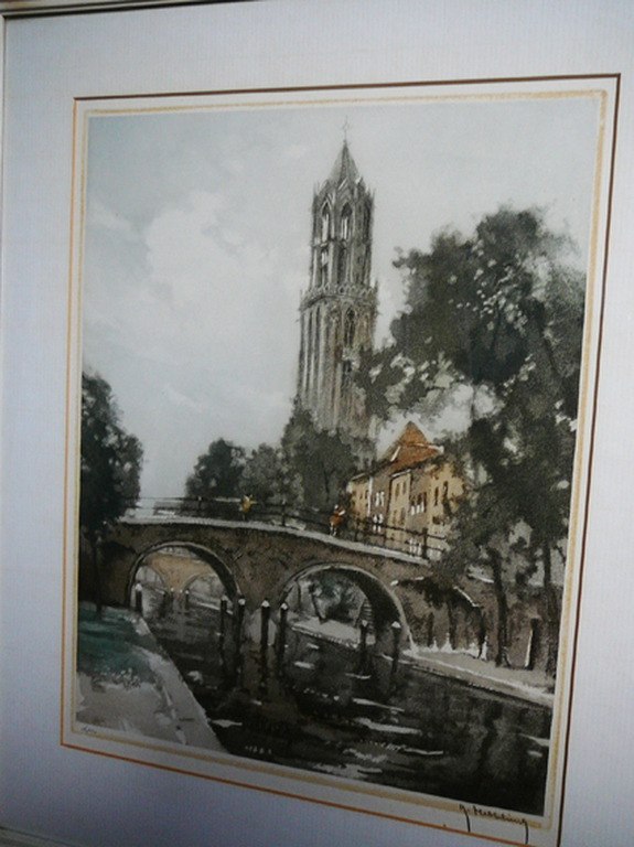 Roger Hebbelinck: Oude Gracht met Domtoren Utrecht -ets aquatint circa 1960- kopen? Bied vanaf 35!