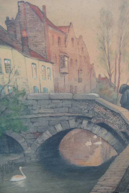 onbekende meester, De Brug, acrylverf op papier. kopen? Bied vanaf 40!