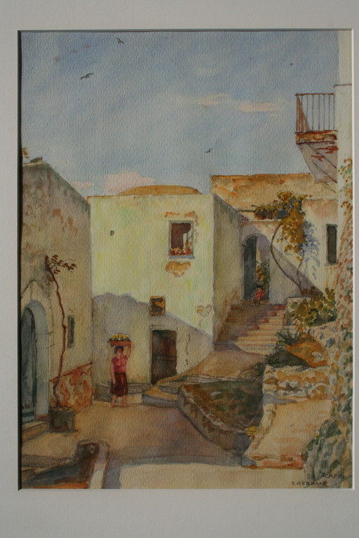 Sipke van der Schaar (1979-1961), aquarel, dorpstafreel kopen? Bied vanaf 70!