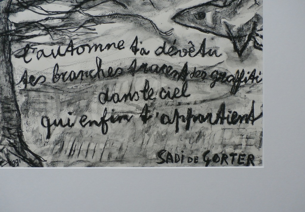 Lotti van der Gaag, zwart krijt en was tekening: L 'automne 1991 kopen? Bied vanaf 149!