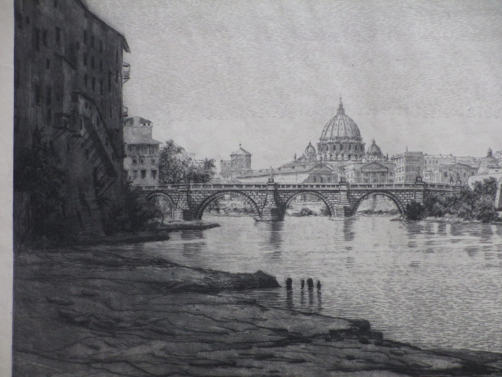 Elias Stark, Aan de oevers van de Tiber, Ets 1891 kopen? Bied vanaf 45!
