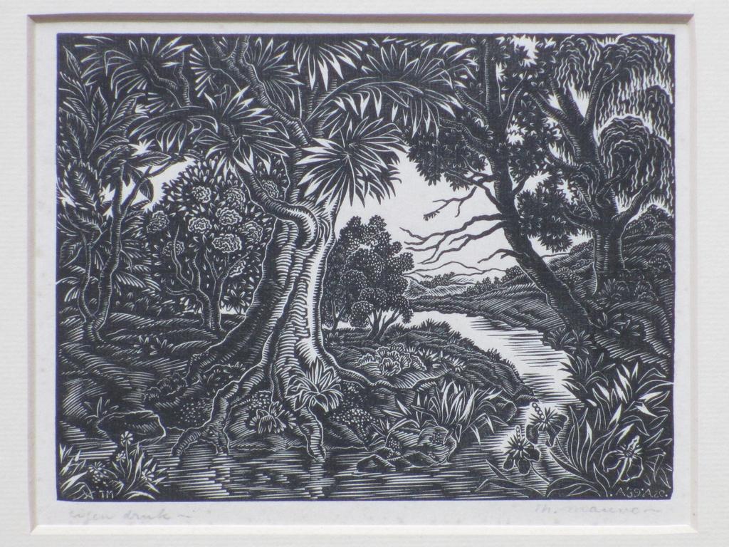 Thijs Mauve, Boslandschap met stroom, Houtgravure kopen? Bied vanaf 35!