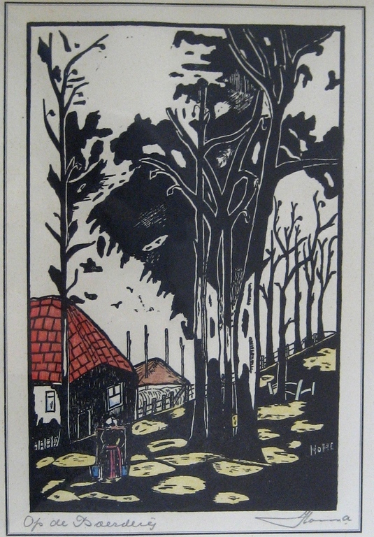 onbekende kunstenaar , ingekleurde houtsnede , gesigneerd en in lijstje kopen? Bied vanaf 1!