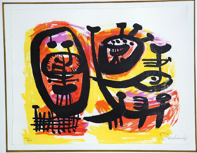 Anton Rooskens: Kleurenlitho Compositie met figuren uit 1967 verkocht voor € 320!