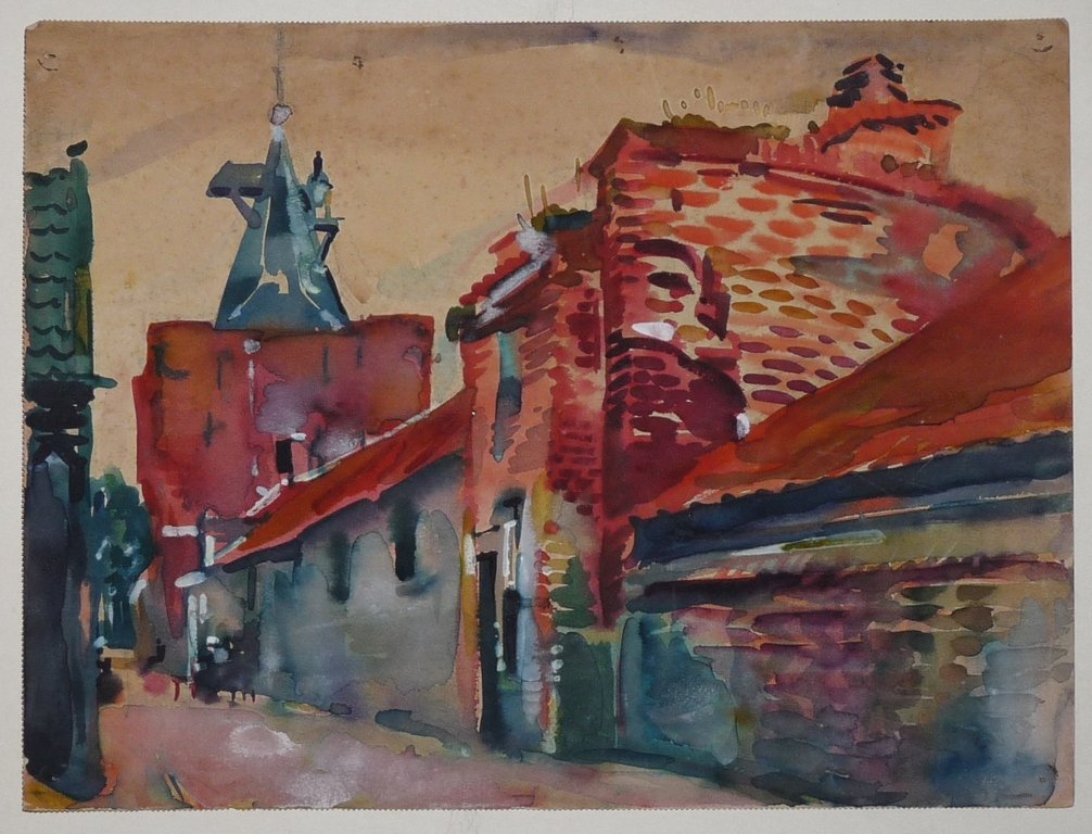 Jan Gerrit Jordens, Aquarel, Straatje met toren kopen? Bied vanaf 275!