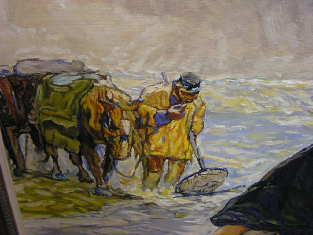 Onbekende kunstenaar  -  schelpenvisser met vrouw en kind op het strand.  kopen? Bied vanaf 1!