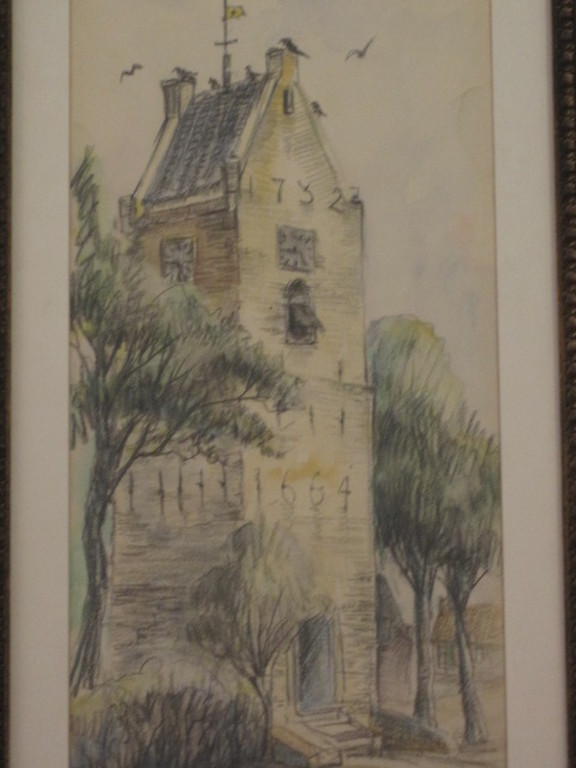 Jan Verhoeven (?) pasteltekening Ameland Nes Klokkentoren 1664  kopen? Bied vanaf 1!