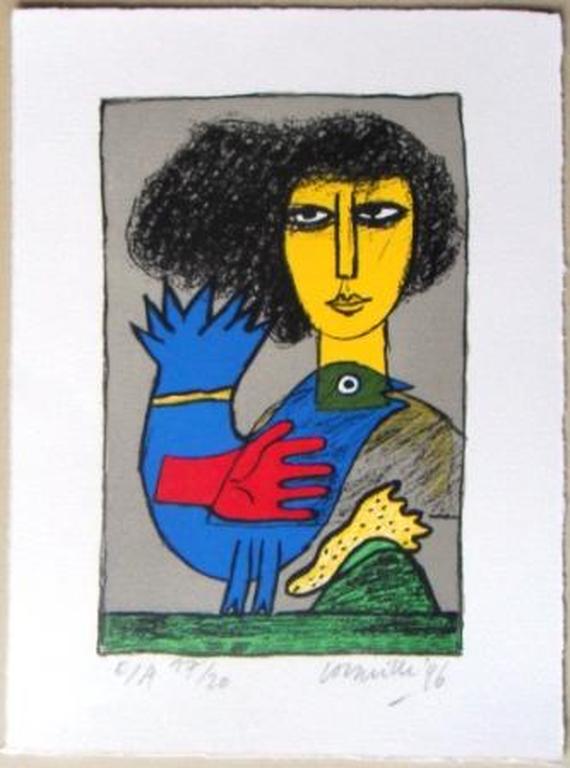 Corneille: vrouw in geel en vogel in blauw kopen? Bied vanaf 1!
