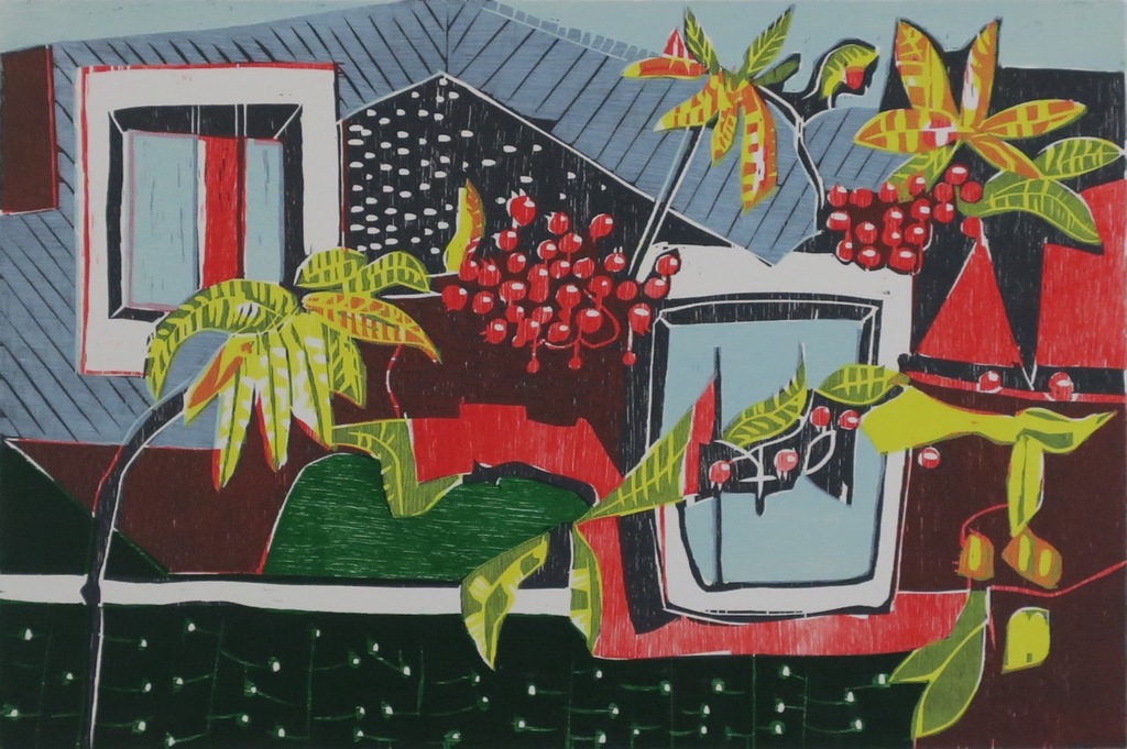 Vincent van Ojen: Houtsnede, Compositie met bessentakjes kopen? Bied vanaf 40!