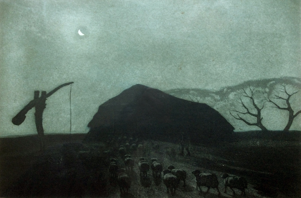 Tjeerd Bottema - Maannacht op de Veluwe - kleurenets/aquatint verkocht voor € 125!