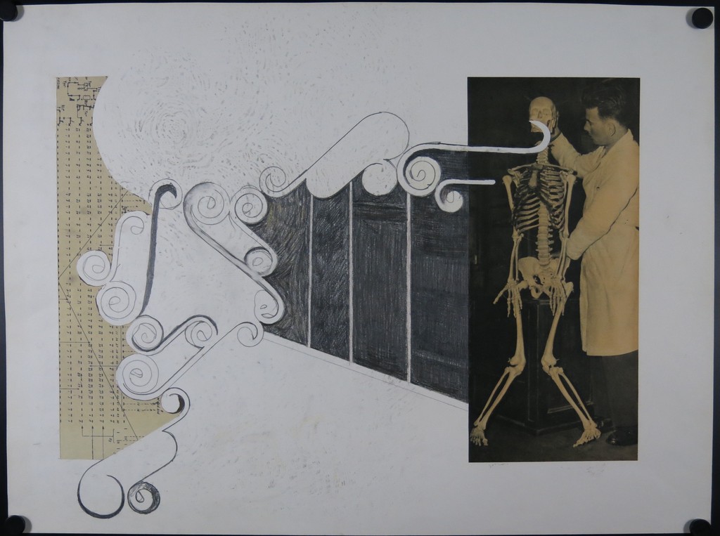 Patty Struik: Potlood en collage, Zonder titel (skelet) kopen? Bied vanaf 1!