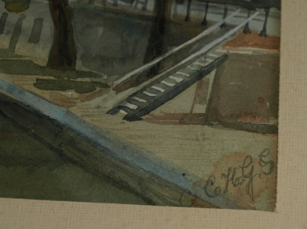 Onduidelijke signatuur : Aquarel – Oudegracht, Utrecht – ingelijst  kopen? Bied vanaf 1!