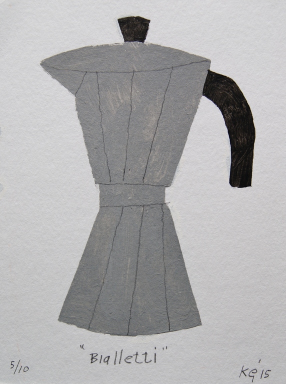 Klaas Gubbels geschilderde sjabloondruk 'Bialetti' - 2015 - oplage 10 ex. verkocht voor € 235!