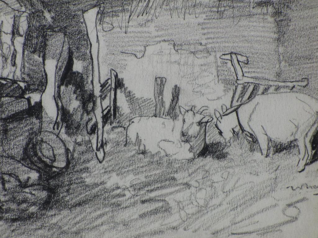 Willem van der Nat, Tekening, Stalinterieur met geiten kopen? Bied vanaf 70!