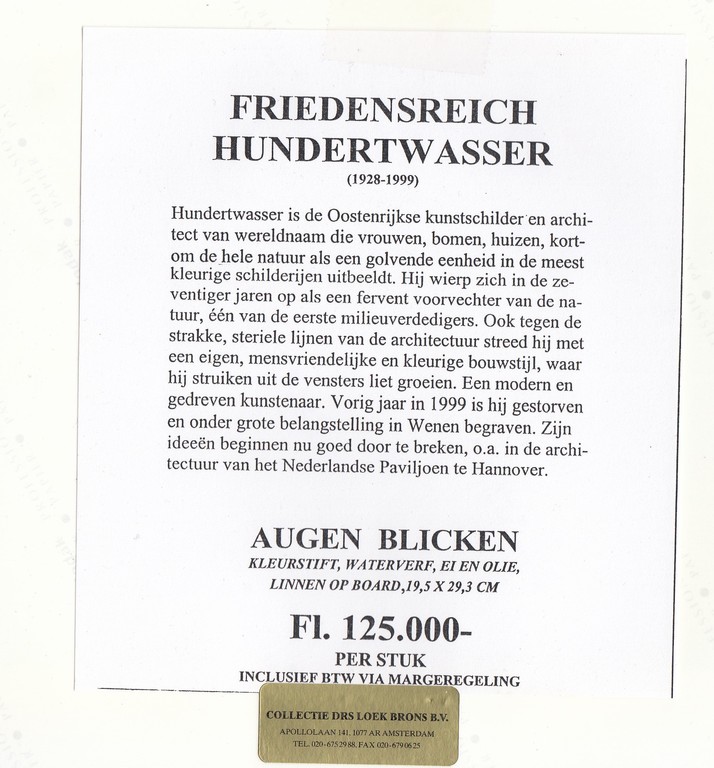 Friedensreich Hundertwasser - Onbekende fotograaf: Kleurenfoto, Augen Blicken kopen? Bied vanaf 1!