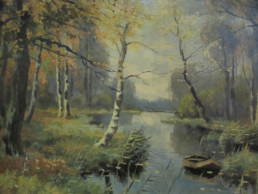Kees Terlouw 1890-1948 "zonnige herfstdag" GROOT olieverf ca. 1920 verkocht voor € 85!
