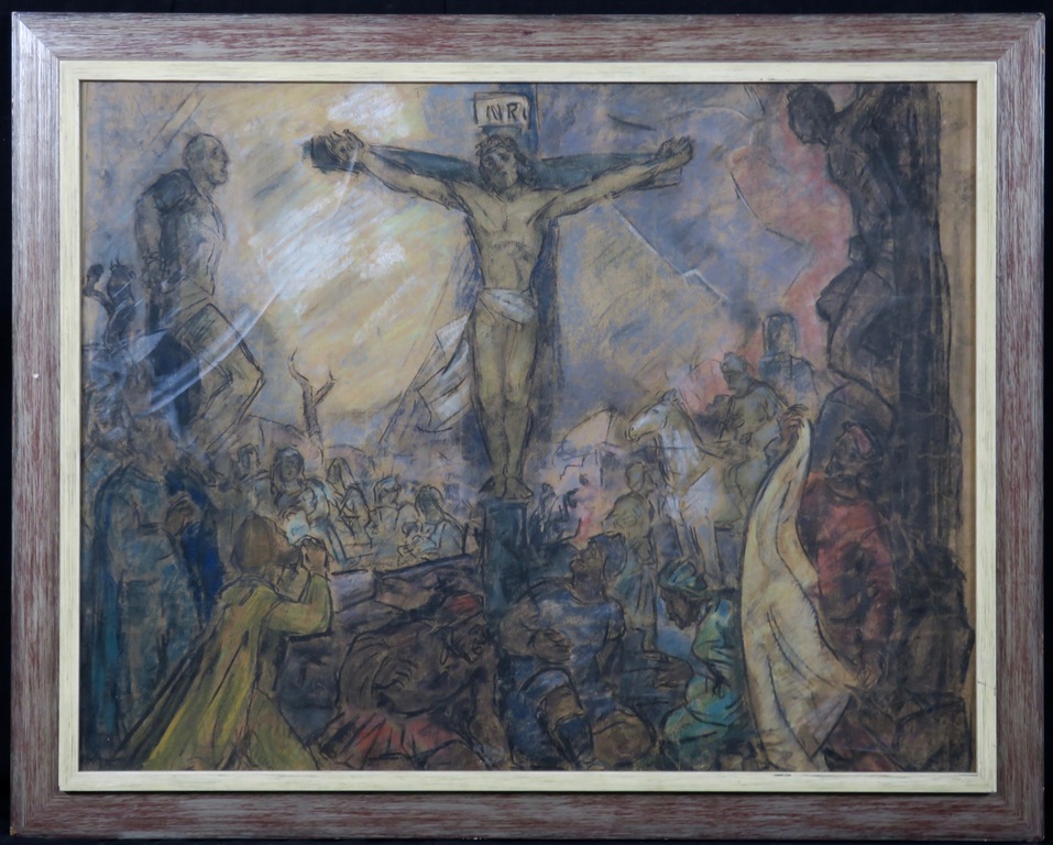 Han van Meegeren: Pasteltekening, Christus aan het kruis - Ingelijst (Groot) verkocht voor € 650!