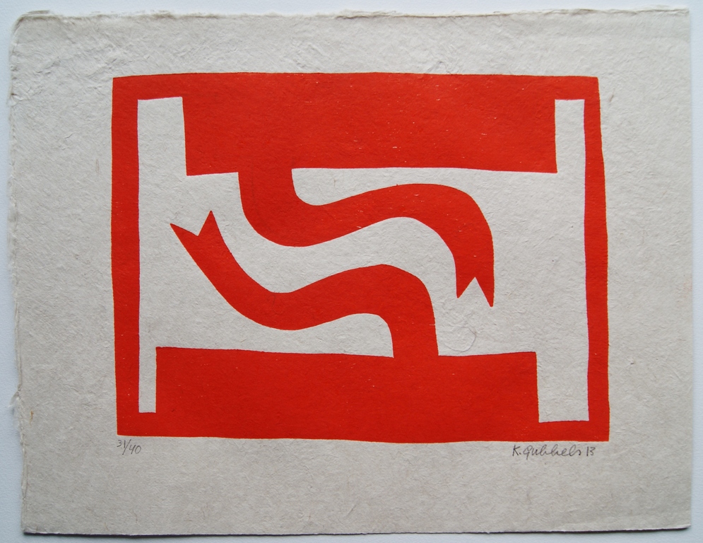 Klaas Gubbels houtdruk 'Gespiegeld' - 2013 - oplage 40 ex. verkocht voor € 315!