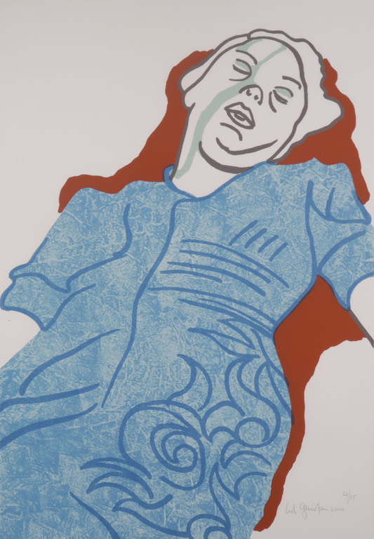 Ad Gerritsen: Zeefdruk, Slapende vrouw - Ingelijst kopen? Bied vanaf 20!