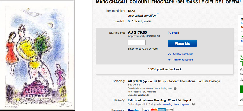 Marc Chagall, offset lithografie uit " derrière le miroir ",1981  kopen? Bied vanaf 50!