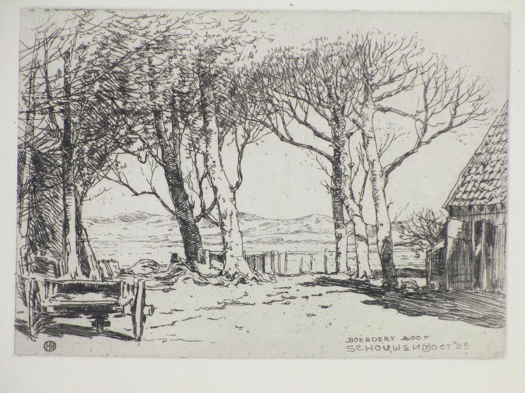 Herman Heuff, Boerderij Boot Schouwen, Ets 1925 verkocht voor € 40!