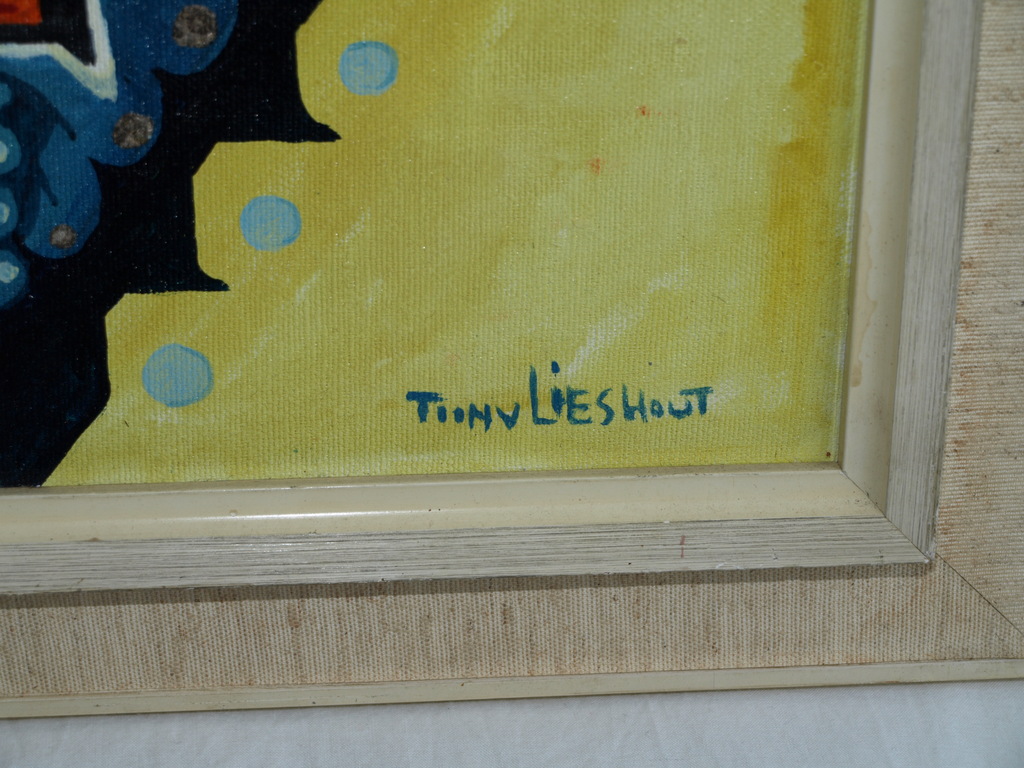 TOON VAN LIESHOUT – Acryl op canvas – ‘Vlinder’ – Gesigneerd & ingelijst    kopen? Bied vanaf 1!