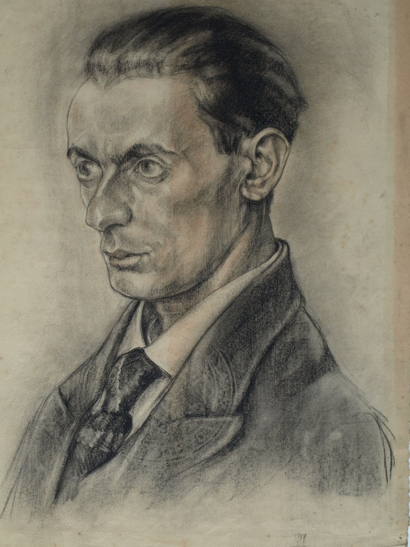 Onbekend : Tekening , Portret streng kijkende man – ca 1920  kopen? Bied vanaf 1!