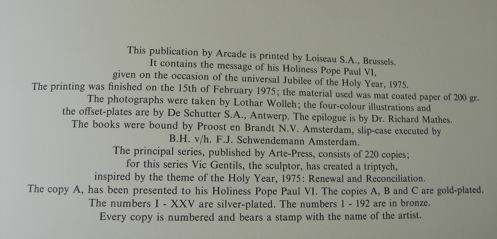 Apostolorum Limina Brons - 15 februari 1975 -- Brons drieluik Vic Gentils. kopen? Bied vanaf 105!