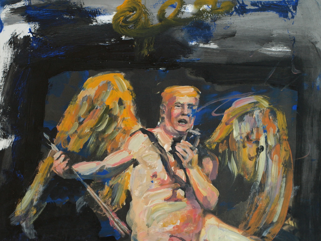 Peter Klashorst : acrylverf op papier , Donald Trump als Engel– 2016 kopen? Bied vanaf 50!
