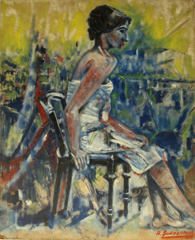 Arnold Sonderman : Olieverf op board – Vrouw op stoel – gesigneerd – 1964 kopen? Bied vanaf 50!