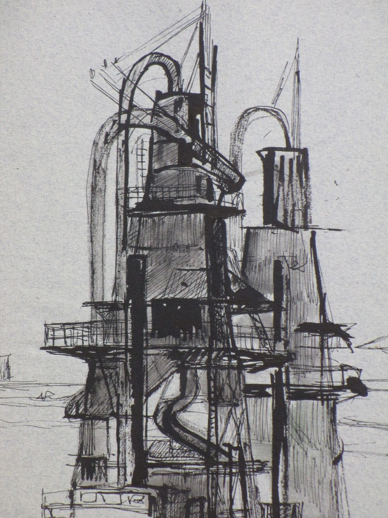 Jan Battermann, Graanelevatoren in bedrijf, Inkttekening kopen? Bied vanaf 40!