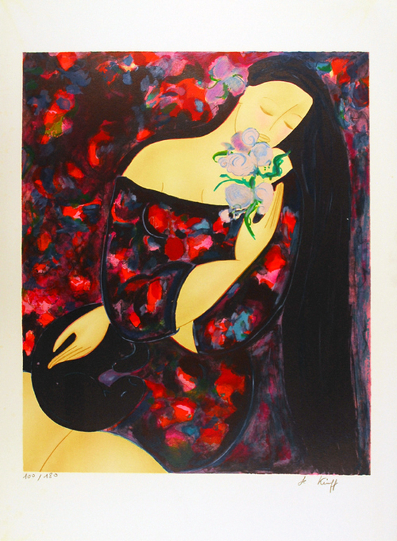 Linda Le Kinff - Femme fleur - mooie litho op Arches handgesigneerd verkocht voor € 55!