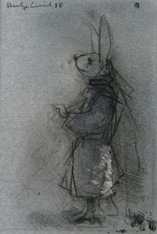 Dirkje Kuik, Gemengde techniek op papier, Konijn verkocht voor € 200!