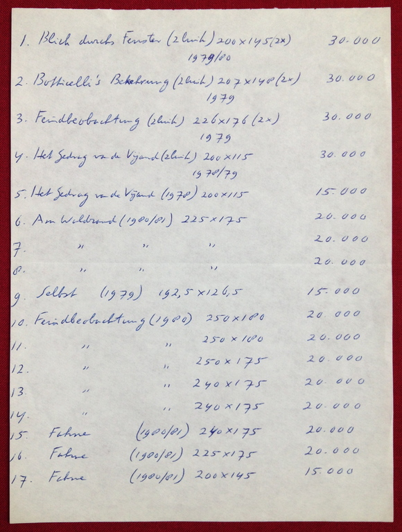 Armando, Originele handgeschreven prijslijst uit 1981 verkocht voor € 275!