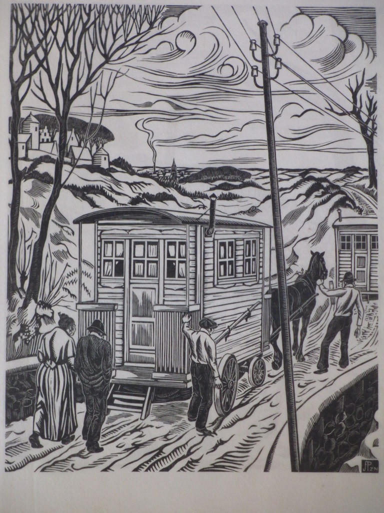 Jan Franken Pzn, Woonwagens in de sneeuw, Houtsnede kopen? Bied vanaf 35!