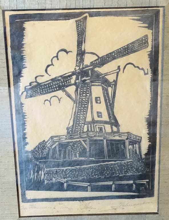 Johnny Schuddeboom (1908-1994)  --  Houtsnede  --  Molen kopen? Bied vanaf 20!