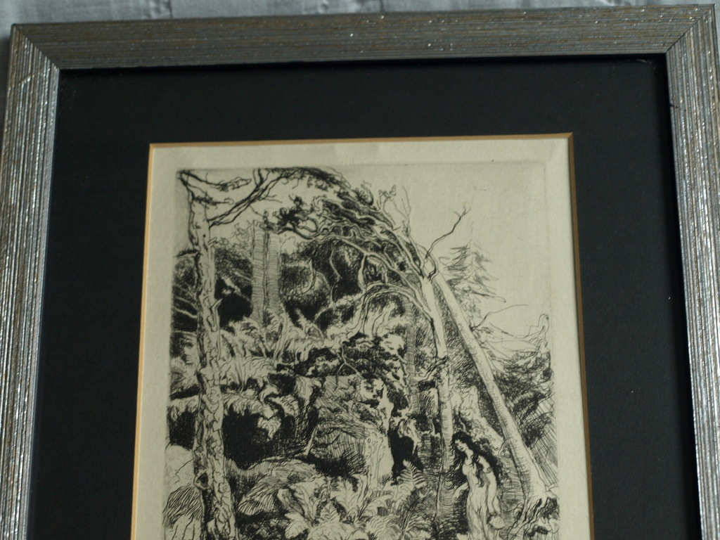 Adolf Jelinek Alex : Ets – Vrouw in het bos – gesigneerd & ingelijst – 1935 kopen? Bied vanaf 1!